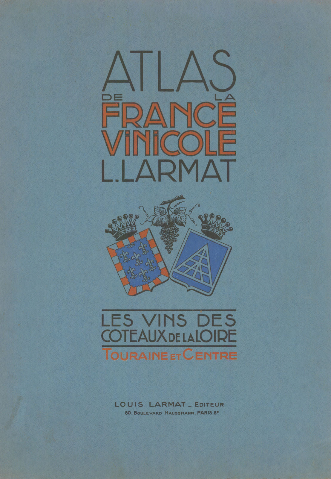 Louis Larmat. Atlas de la France Vinicole cover. Loire 1946 old vintage print